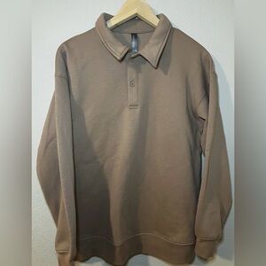 Mondetta Relaxed Fit Drop Shoulder Collared Pullover Brown Women's Sz M